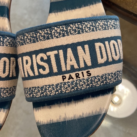 Dior DWAY SLIDE DEEP OCEAN BLUE D-STRIPES EMBROIDERED COTTON 42 - Picture 5 of 11